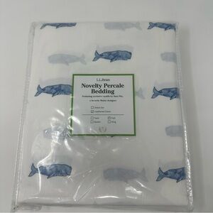 LL Bean Comforter Cover Full White Blue Whales Novelty Percale Bedding Cotton